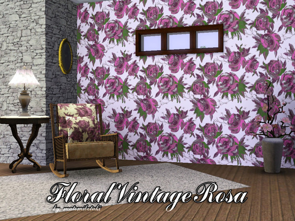 Sims 3 — FloralVintageRosa by matomibotaki — Floral pattern with 3 recolorable areas, to find under Theme, by