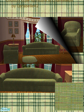 Sims 2 — Country style furniture in chameleon by corabelle42 — Maxis recolors of the quaint living room set from the base