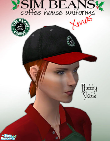 Sims 2 — Sim Beans Christmas Baseball Cap Female Red by BunnyTSR — Designed to be worn with my Sim Beans Christmas coffee