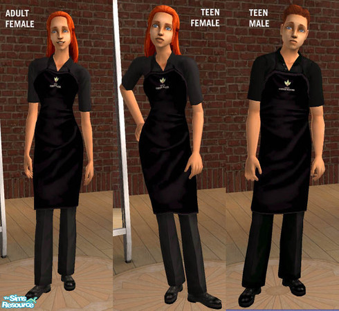 Sims 2 — Starbucks Coffee Master Black Apron - Adult Female by kopah — Now the employees of your Sim-owned Starbucks can