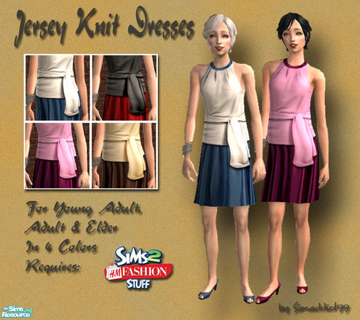 Sims 2 — Jersey Knit Wrap Dresses by Simaddict99 — Four new dresses for Adults, young Adults & Elders using H & M