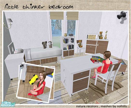 Sims 2 — Little Thinker Bedroom Set- recolors (meshes by nofrills) by linasometimes — white/medium wood recolors of