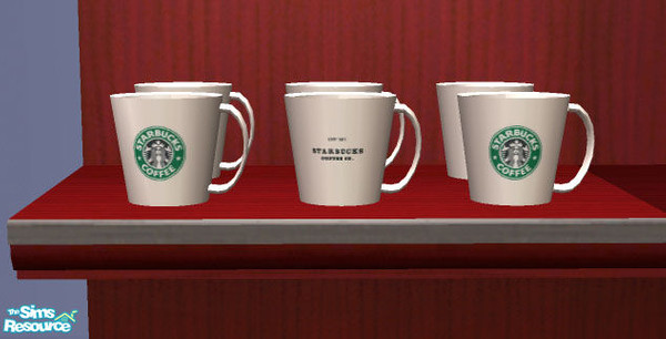 Sims 2 — Starbucks Coffee Mugs by kopah — OFB Small shelf placement. Includes siren logo and Clarendon text logo