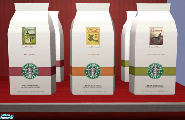 Sims 2 — Starbucks Whole Bean Coffee Bags by kopah — OFB Small shelf placement. Includes House Blend, Breakfast Blend,