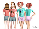 Sims 3 — Vintage Teen Set by tolina — A vintage set for female teens containing high waist shorts and a t-shirt. Enjoy!