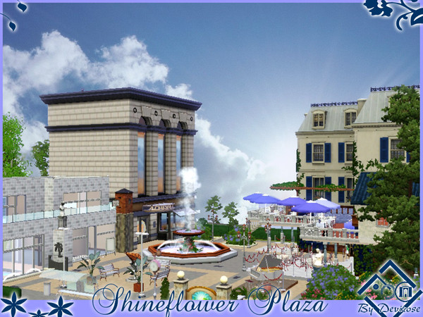 Sims 3 — Shineflower Plaza by Devirose — A delightful town square, where you can relax in the beauty center, training in