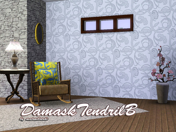 Sims 3 — DamaskTendrilB by matomibotaki — Floral pattern with 2 recolorable areas, to find under Fabric, by matomibotaki.