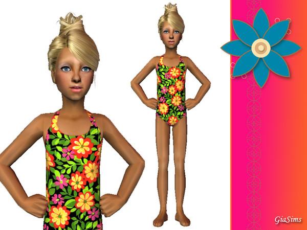 Sims 2 — Flowered swimsuit set for girls - 5fd780e7 April26dress5 by giasims — Flowered bikini for girls