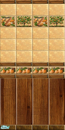 Sims 2 — SPICY ORANGE - tiled wall 04 by perelinka — Tiled wall with oranges and wood.