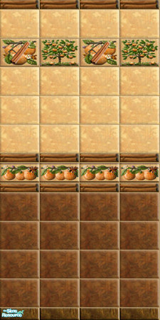 Sims 2 — SPICY ORANGE - tiled wall 03 by perelinka — Tiled wall with oranges and trees.