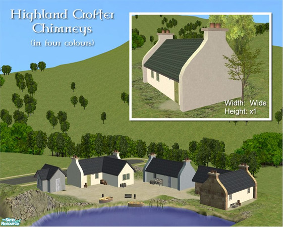Sims 2 — Crofter Chimney (wide - for 1-floor buildings) by Cyclonesue — A decorative chimney mesh to transform simple