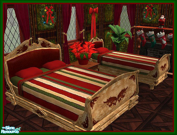 Sims 2 — Christmas Colors Bedding - 5 by galilea — Christmas stripes will lend a slight southwestern feel to any bedroom.
