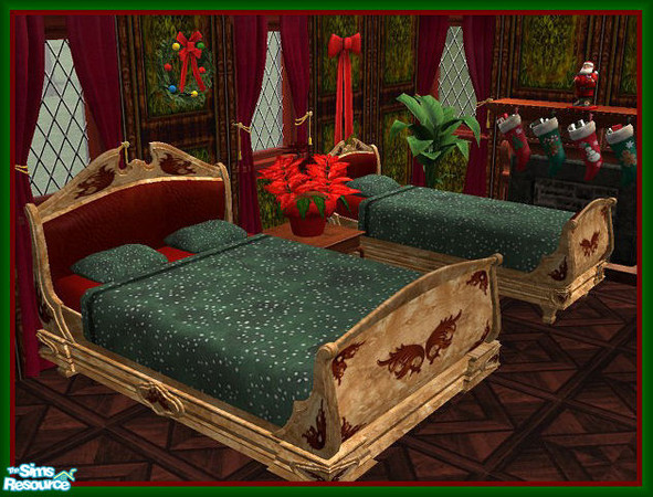 Sims 2 — Christmas Colors Bedding - 3 by galilea — Fuzzy snowflakes on a muted green background! Just the thing for