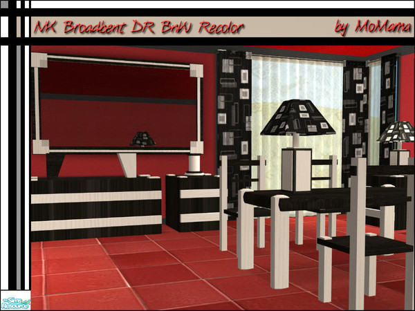 Sims 2 — NK Broadbent DR BnW Recolor by MoMama — A black and white recolor of my Broadbent Dining Room. Featuring a