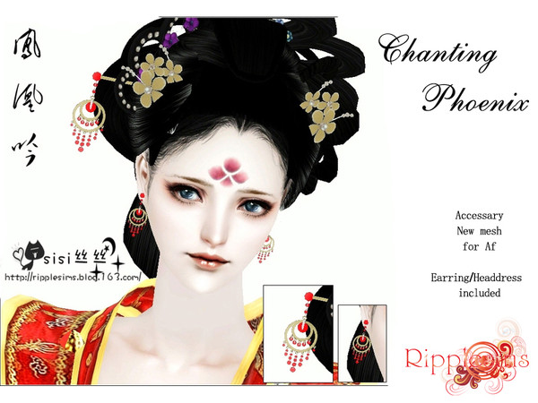Sims 2 — ChineseStuff:Earring&Headdress-Chanting phoenix By SiSi - Headdressrec Chanting Phoenix By Sisi by Ripplesims2