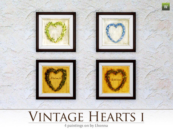 Sims 3 — Vintage Hearts I by Lhonna — Four paintings with heart motives. Costs: $250