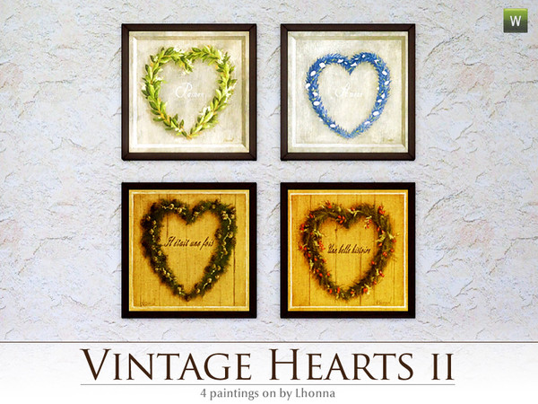 Sims 3 — Vintage Hearts II by Lhonna — Four paintings with heart motives. Costs: $150