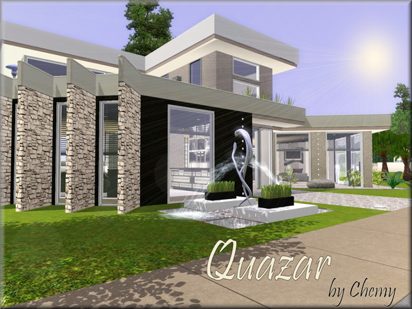 Sims 3 — Quazar by chemy — First in the series, this minimalistic bachelor home has sharp, distinct angles and an ultra