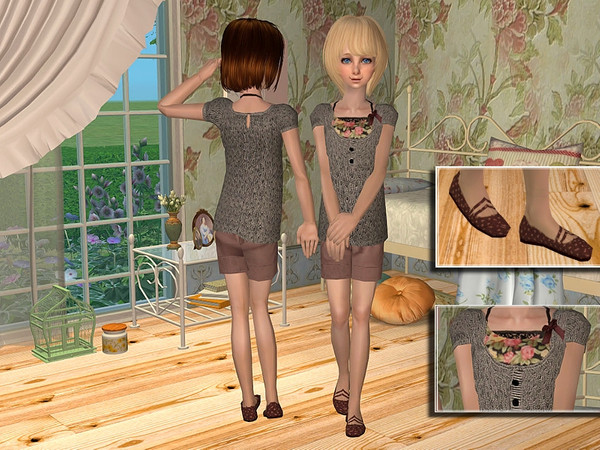Sims 2 — Home Wear with Floral Prints-Grey by angelkurama — Home Wear with Floral Prints-Grey