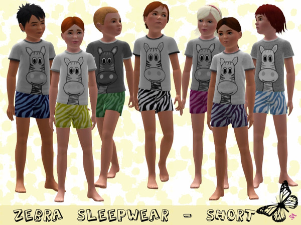 Sims 3 — Zebra Sleepwear Short by sinful_aussie — Zebra Sleepwear Set For Kids. Shorts with zebra print. Comes in lots of