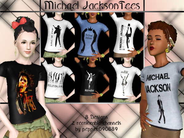 Sims 3 — Michael Jackson Tees by pepper0908892 — This t-shirt comes in 8 designs and has 2 recolorable channels.