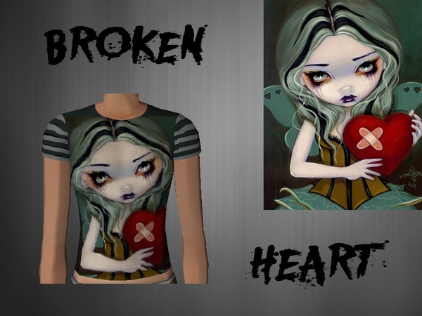 Sims 2 — Fairy Top - Broken Heart by staceylynmay2 — Broken heart fairy top with grey and green stripes for the sleeves.