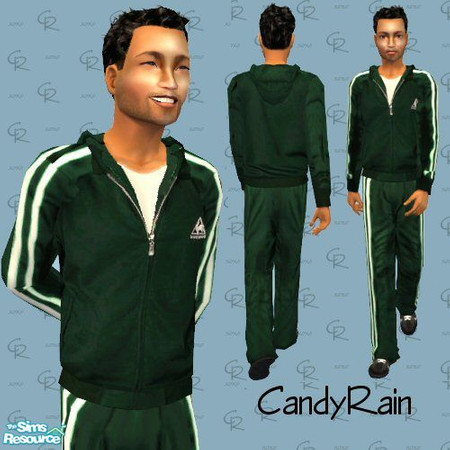 Sims 2 — Le Coq Sportif Sweatsuit - Green by Candyrain — A green Le Coq Sportif sweatsuit with matching shoes.