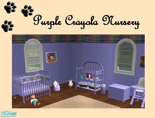 Sims 2 — Purple Crayola Nursery by MinnieMinPin — Wall, Toy Box, Potty Chair, Highchair,Changing Table, Crib Frame, Crib