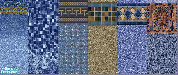 Sims 2 — Tiled Pool Walls by SMTCHA022 — A set of 6 wonderful tiled walls for use in pools or even indoors.