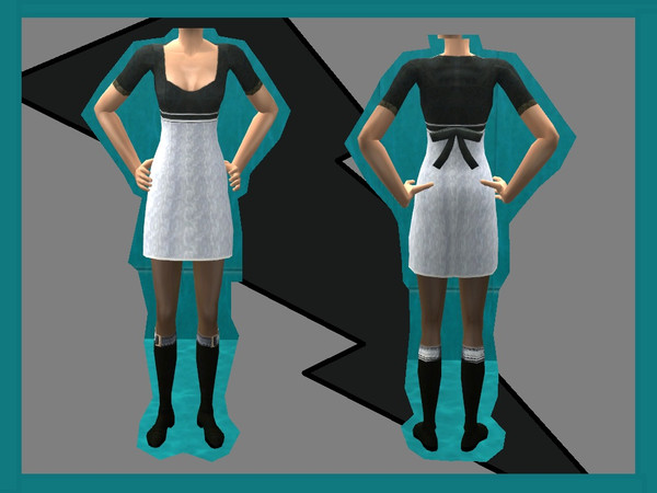 Sims 2 — Black dress with tights and boots. by Kara_Croft — Redesign/recolor of a cute maxis dress, added some sleeves