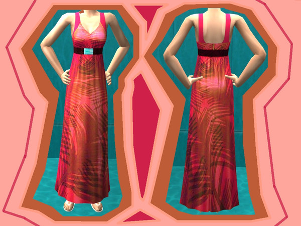 Sims 2 — Tropical dress by Kara_Croft — Funky tropical recolor of a teen dress. Brightened it up and added splashes of