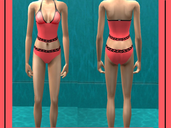 Sims 2 — Coral tankini by Kara_Croft — Redesign maxis bikini into a tankini with cute ringlet detail. Enjoy! Can also be