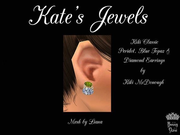 Sims 2 — Kate\'s Jewels: Kiki Classic Earrings by BunnyTSR — Kiki Classic peridot, blue topaz & diamond earrings by