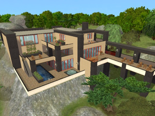 Sims 2 — Kallio by juhhmi — This modern house is placed on a rocky hill and has several terracies with fabulous views.