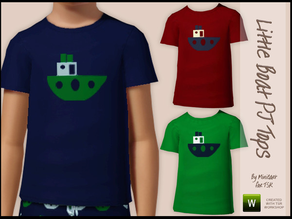 Sims 3 — Little Boat Pyjama Tops for Boys by minicart — Smart pyjama tops for boys with a little boat theme. This item