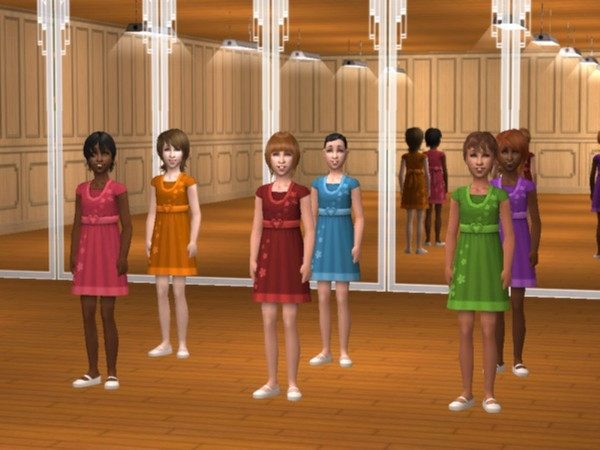 Sims 2 — Belt Dress Recolors by Calia_M2 — Belt Dress Recolors in blue, green, orange, pink, purple, and red.