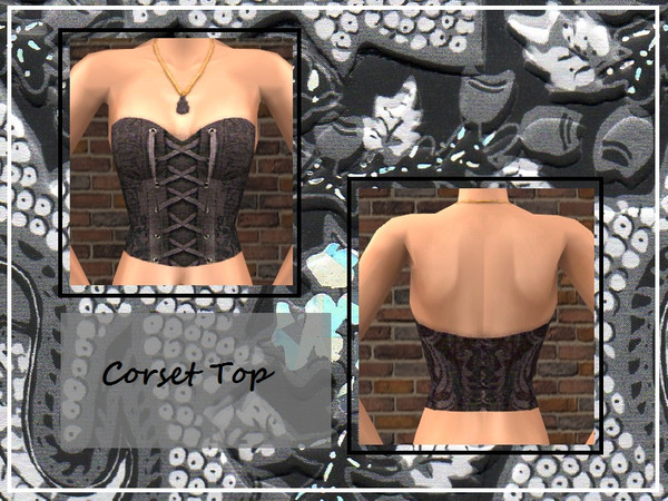 Sims 2 — Cropped Gothic Style Corset by Kara_Croft — Black Cropped corset with ribbon detail on the front. Also a