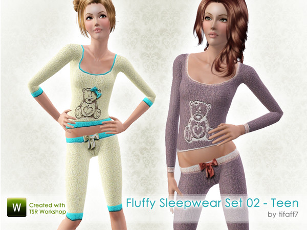 Sims 3 — Fluffy Sleepwear Set 02 - Teen by tifaff72 — Fluffy sleepwear collection with sweet bow and bear. Teen..
