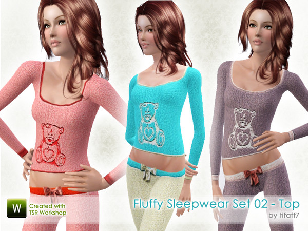 Sims 3 — Fluffy Sleepwear Set 02 - Top (Teen) by tifaff72 — Fluffy top with sweet bear. Teen.. Everyday, Sleepwear and