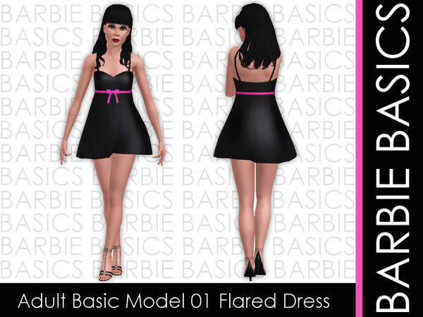 Sims 3 — Sam_Adult Basic Model 01 Flared Dress by frisbud — New mesh by me. Based on the Basic Model 01 Barbie doll from
