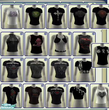 Sims 2 — Female Goth Tee Set  by kollens — A mixture of different tops for Gothic Female Sims. 