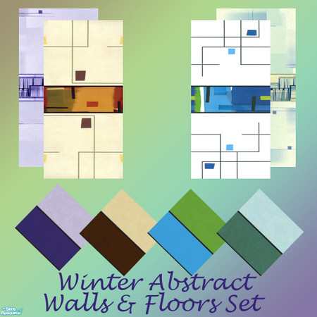 Sims 2 — Winter Abstract Walls & Floors Set by Sheera — This set includes 8 items : 4 walls and their 4 matching