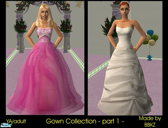 Sims 2 — Gown Collection - part 1 - by BBKZ — Pink prom dress & wedding gown. Available for YA and adults. No EP