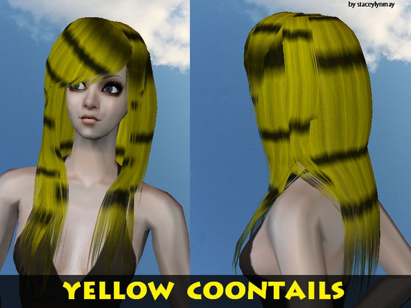 Sims 2 — Scene Hair - Yellow Coontails by staceylynmay2 — Yellow Coontails. All have been put in their own colour bin.