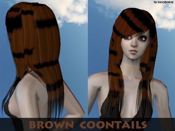 Sims 2 — Scene Hair - Brown Coontails by staceylynmay2 — Brown Coontails. All have been put in their own colour bin.