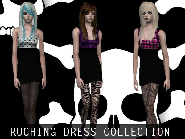 Sims 2 — Ruching Dress Collection by staceylynmay2 — Aset of three awesome dresses. Pink plaid, purple leopard and white