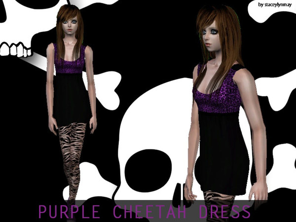Sims 2 — Purple Cheetah Dress by staceylynmay2 — Top of dress is purple cheetah print and bottom of dress is ruching