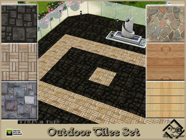 Sims 3 — Outdoor Tiles Set by Devirose — Wood or stone, bricks or rocks,tiles suitable for outdoor flooring.3 files,2