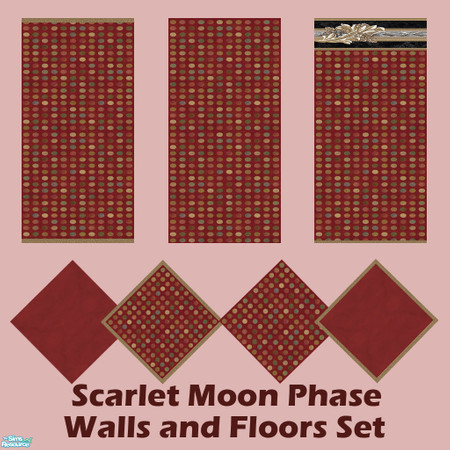 Sims 2 — Scarlet Moon Phase Walls & Floors Set by Sheera — This set includes 7 items : 3 walls and their 4 matching