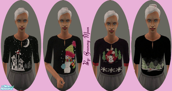 Sims 2 — Grammy\'s Winter Sweater Set by Grammy_Moon — Some winter sweater tops for elder females.